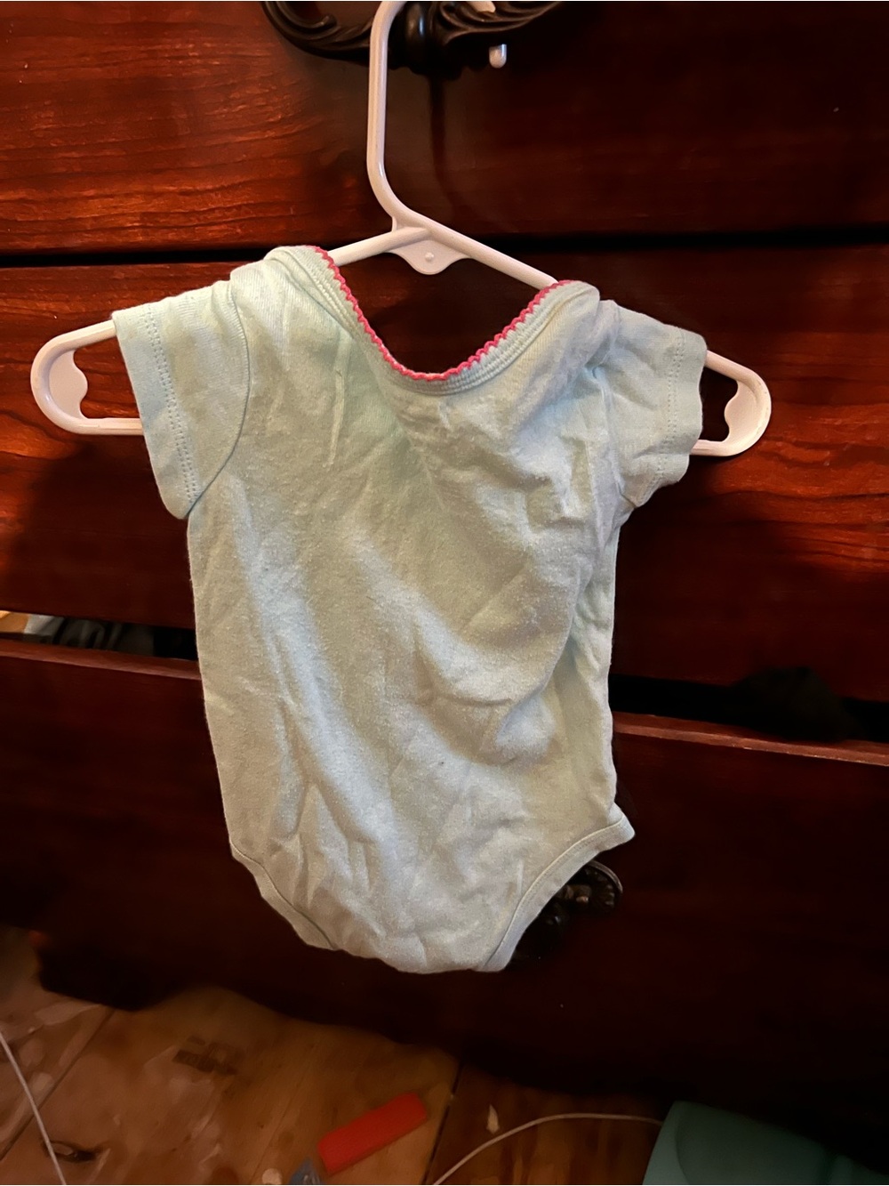 Baby Short-Sleeve One-Piece Bodysuit in Light Blue with Pink Trim